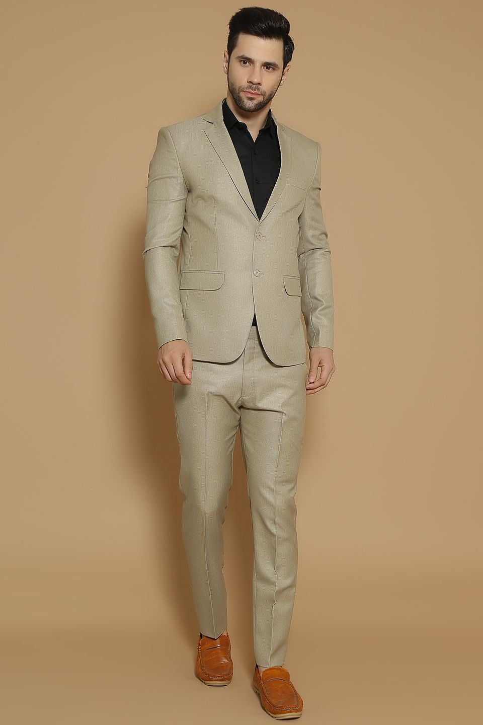 Poly Viscose Beige Two Piece Suit