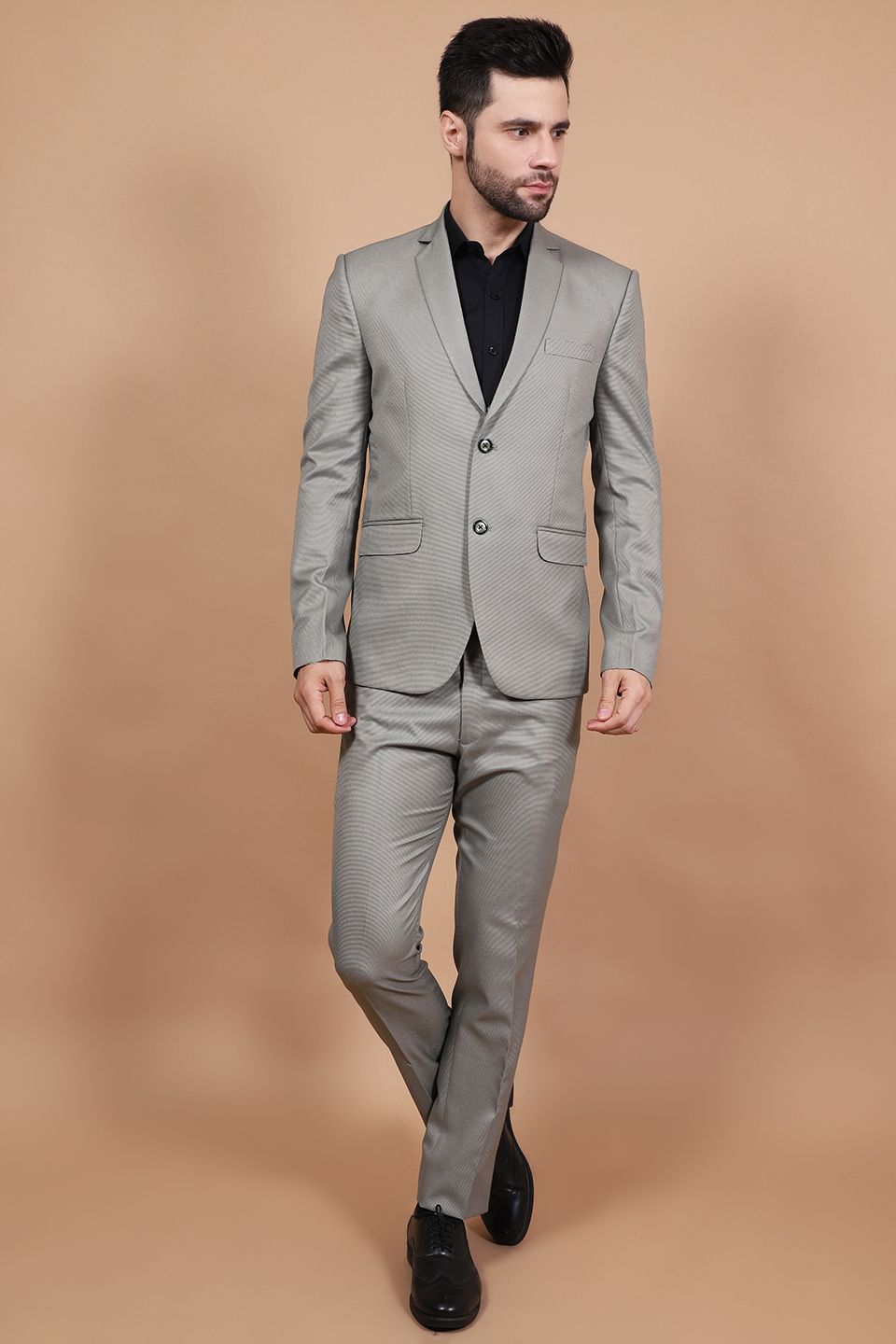 Polyester Cotton Grey Two Piece Suit