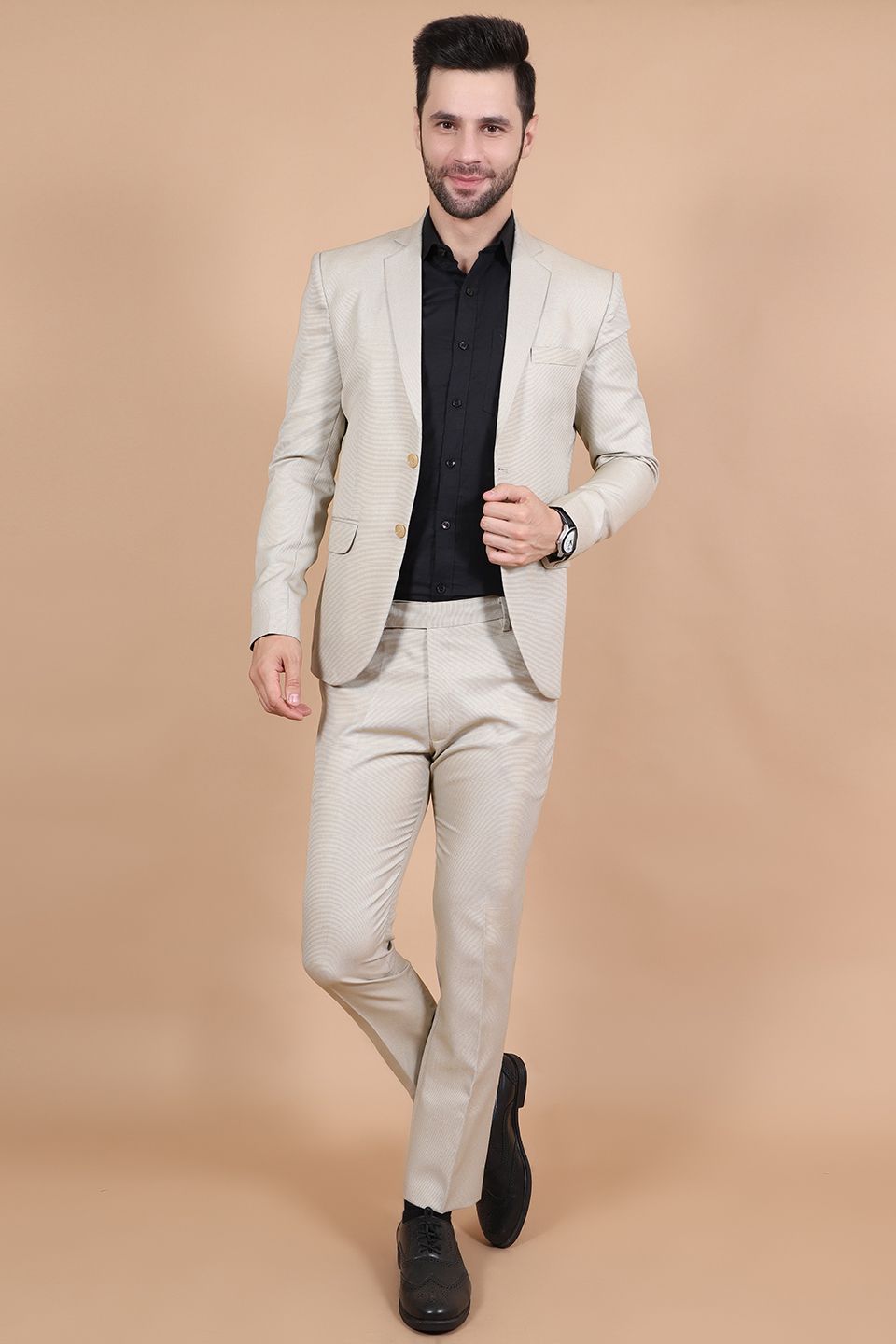Polyester Cotton Beige Two Piece Suit