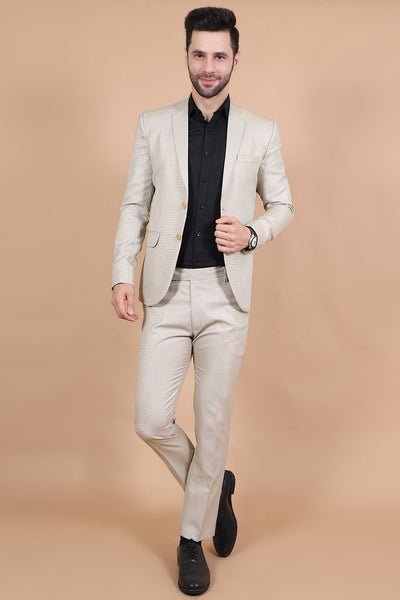 Polyester Cotton Beige Two Piece Suit