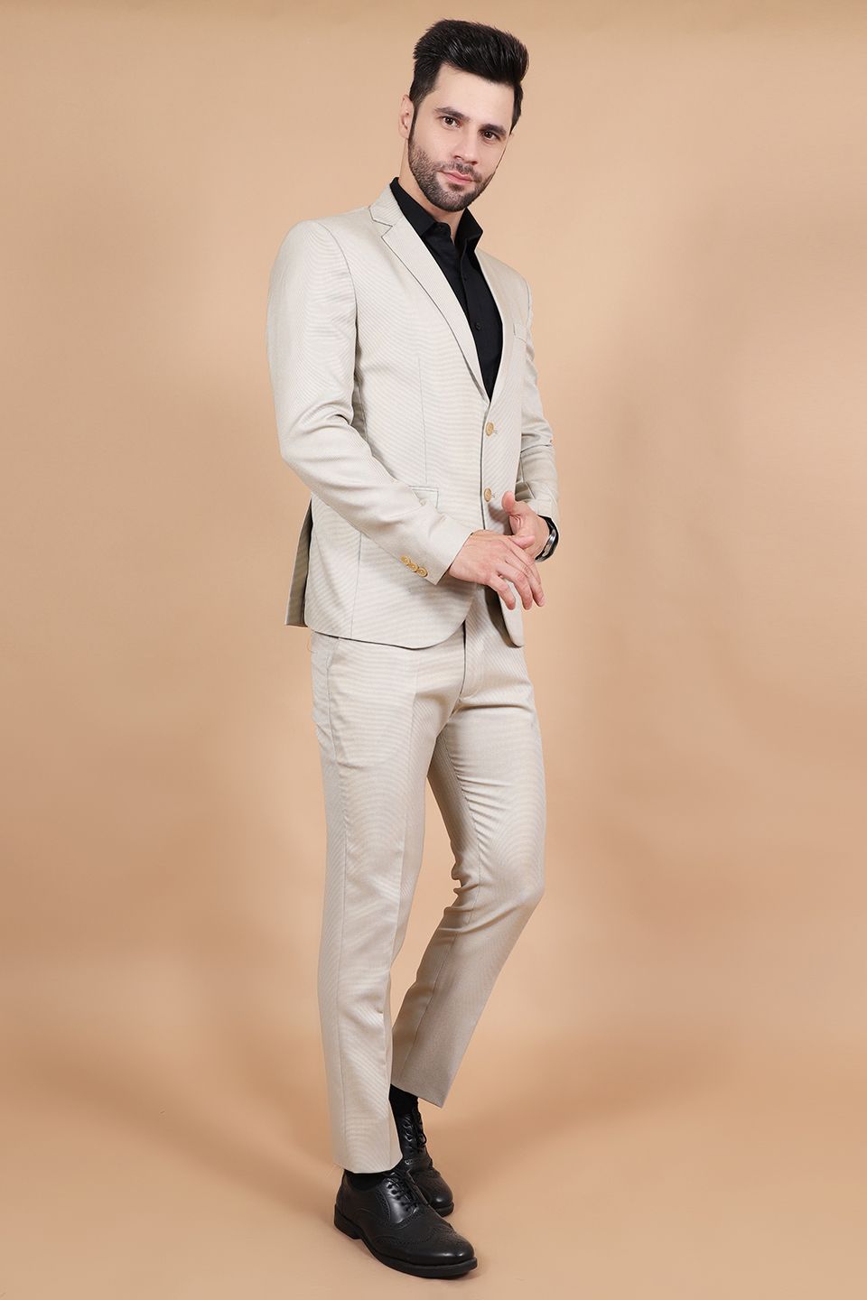 Polyester Cotton Beige Two Piece Suit