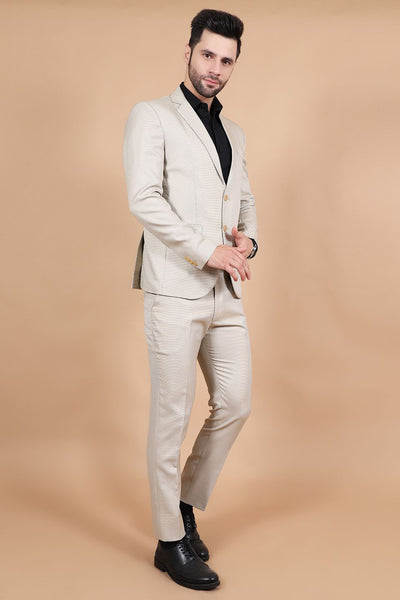 Polyester Cotton Beige Two Piece Suit