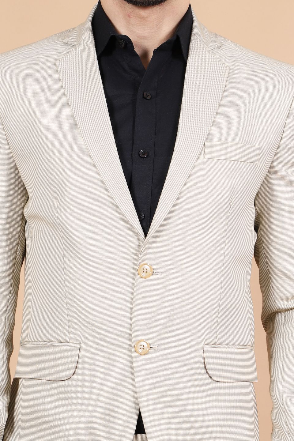 Polyester Cotton Beige Two Piece Suit