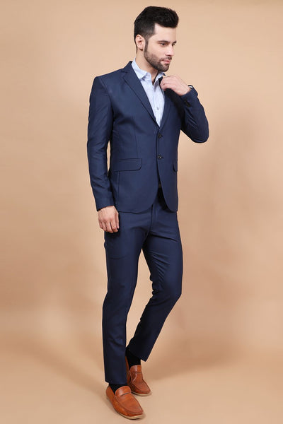 Polyester Cotton Blue Two Piece Suit