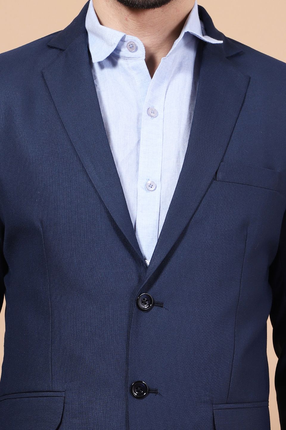 Polyester Cotton Blue Two Piece Suit