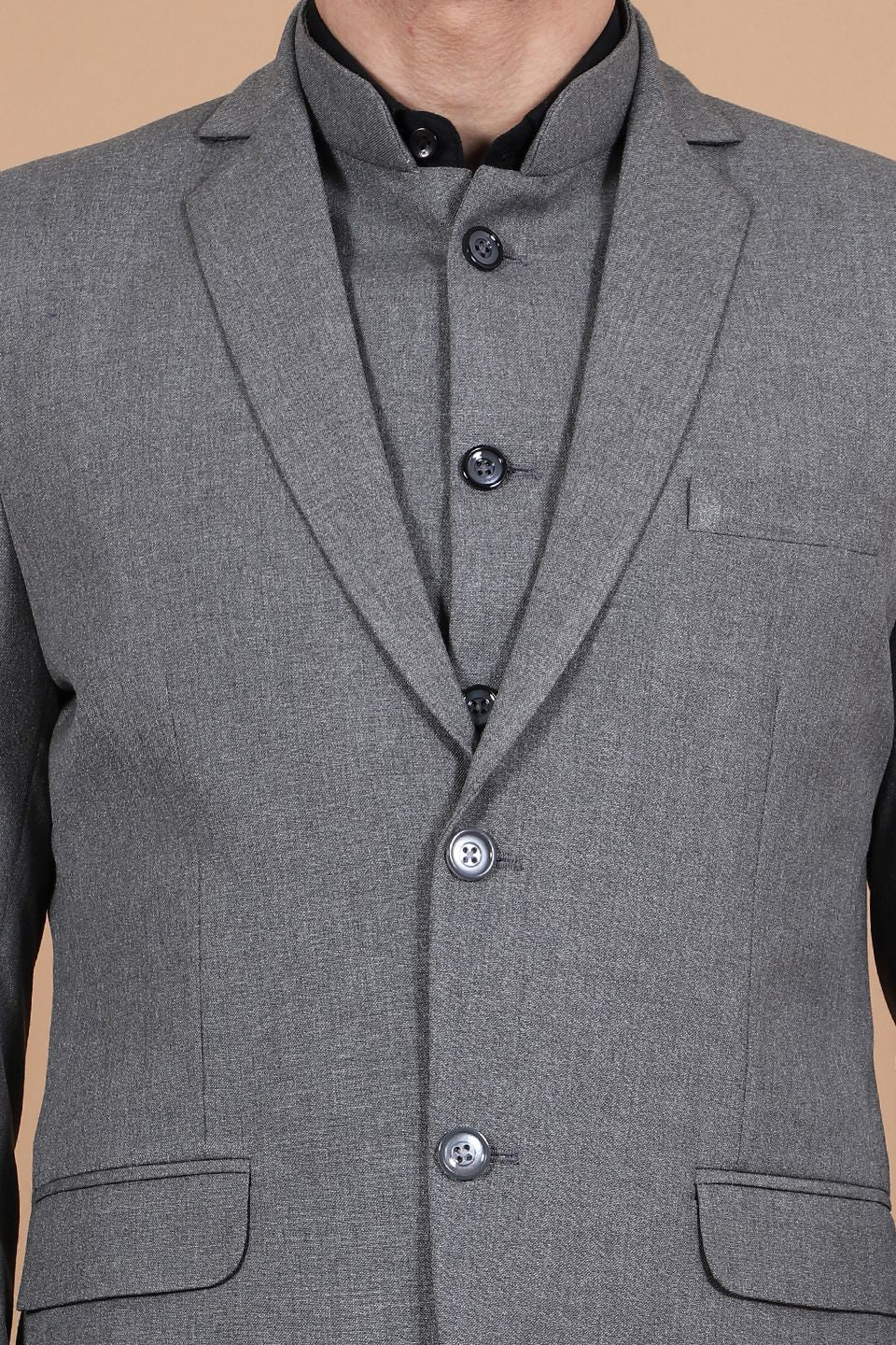 Polyester Cotton Grey Three Piece Suit
