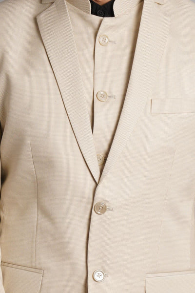 Poly Viscose Beige Solid Three Piece Suit