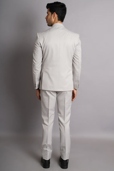 Poly Viscose Grey Solid Three Piece Suit