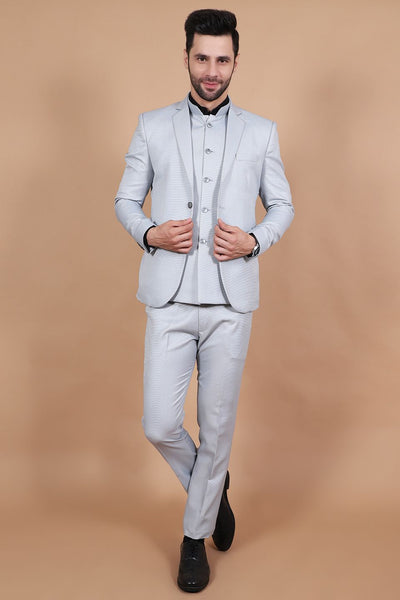 Polyester Cotton Silver Three Piece Suit