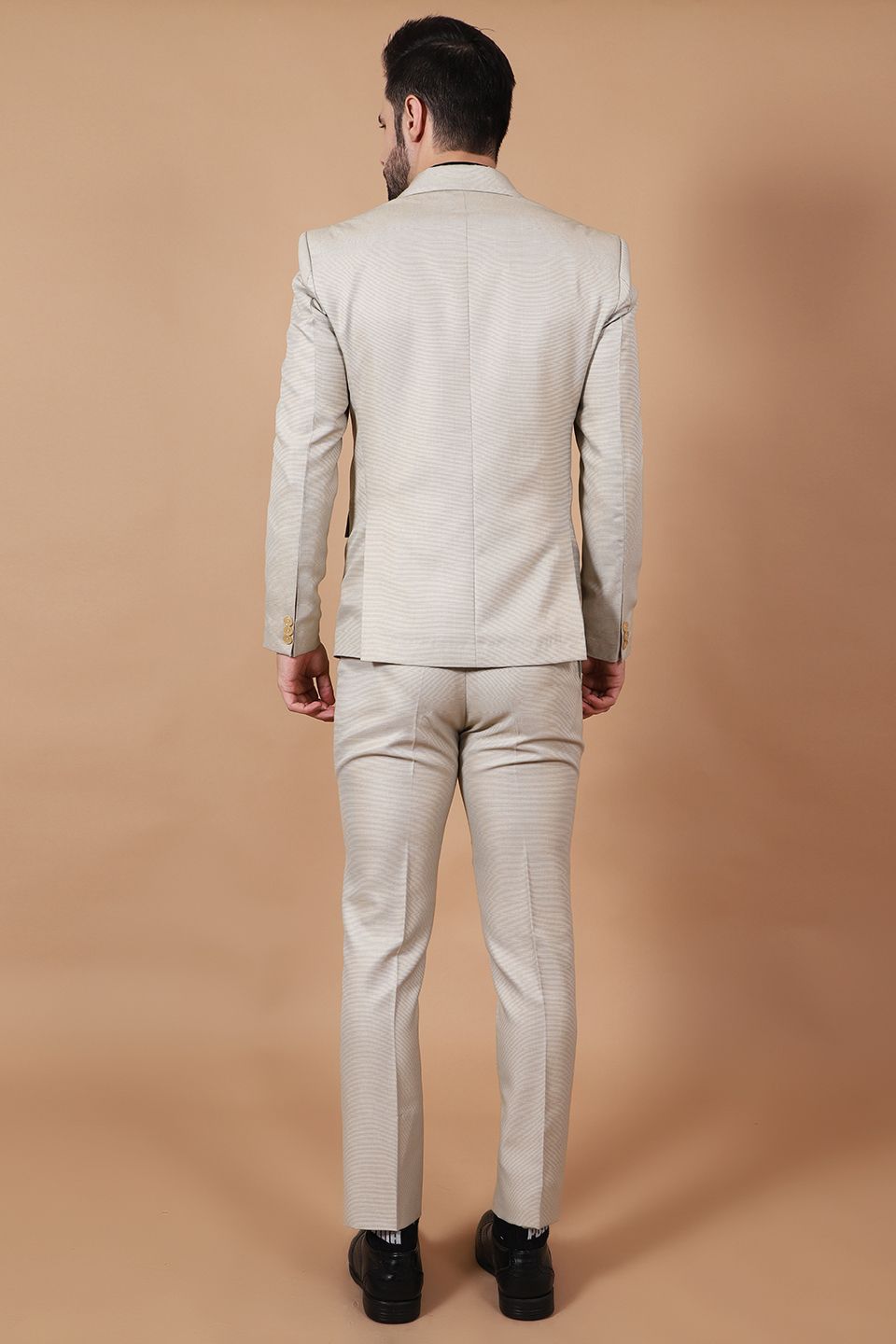 Polyester Cotton Beige Three Piece Suit