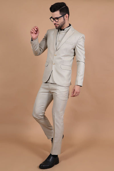 Polyester Cotton Beige Three Piece Suit