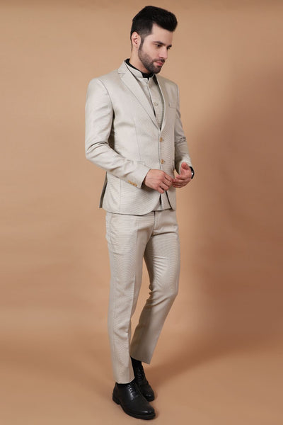 Polyester Cotton Beige Three Piece Suit