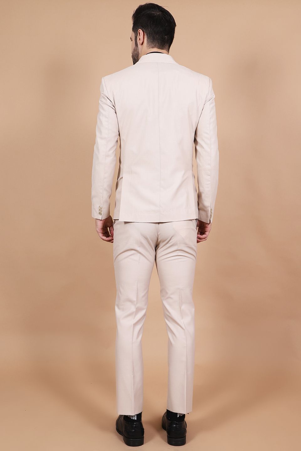 Polyester Cotton Beige Three Piece Suit