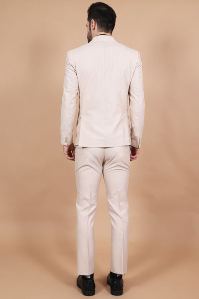 Polyester Cotton Beige Three Piece Suit