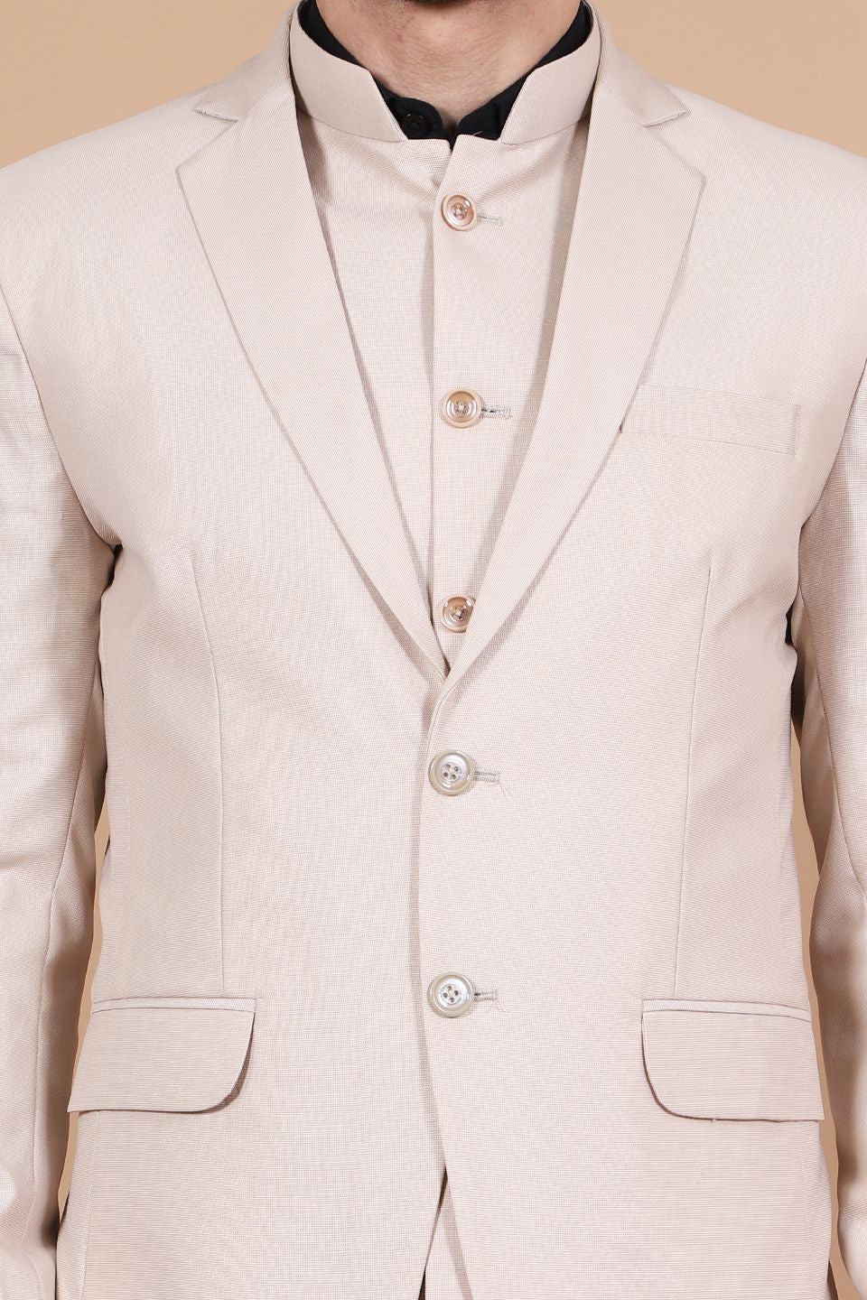Polyester Cotton Beige Three Piece Suit