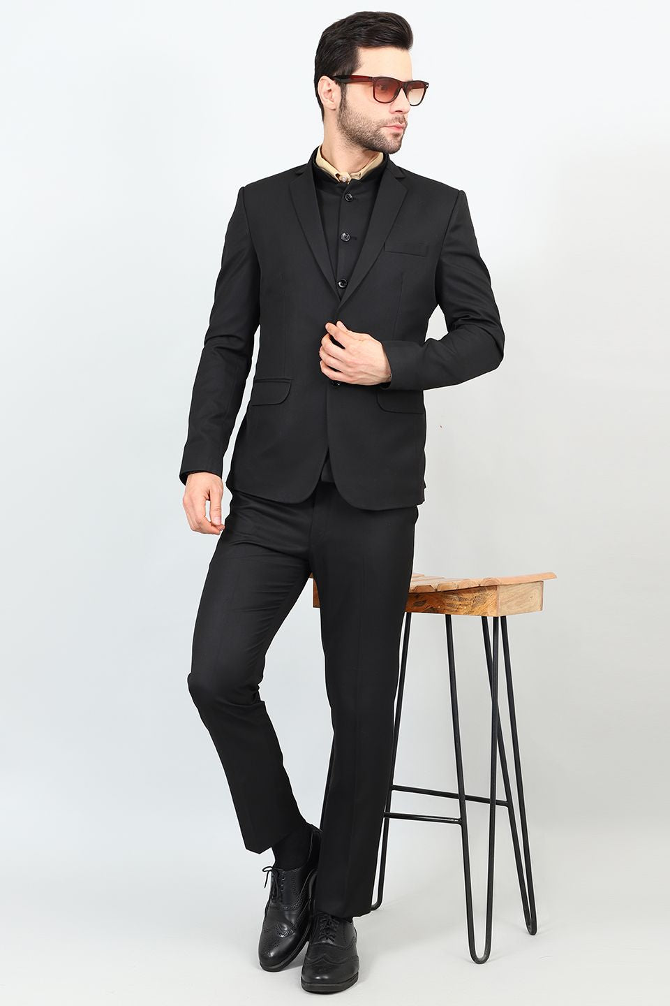 Poly Viscose Black Three Piece Suit
