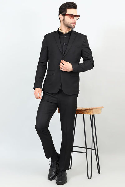 Poly Viscose Black Three Piece Suit