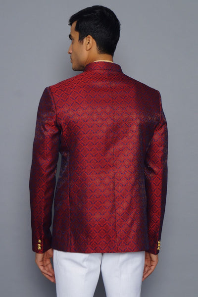 Wintage Men's Banarsi Rayon Cotton Casual and Festive Indian Jodhpuri Grandad Bandhgala Blazer : Red