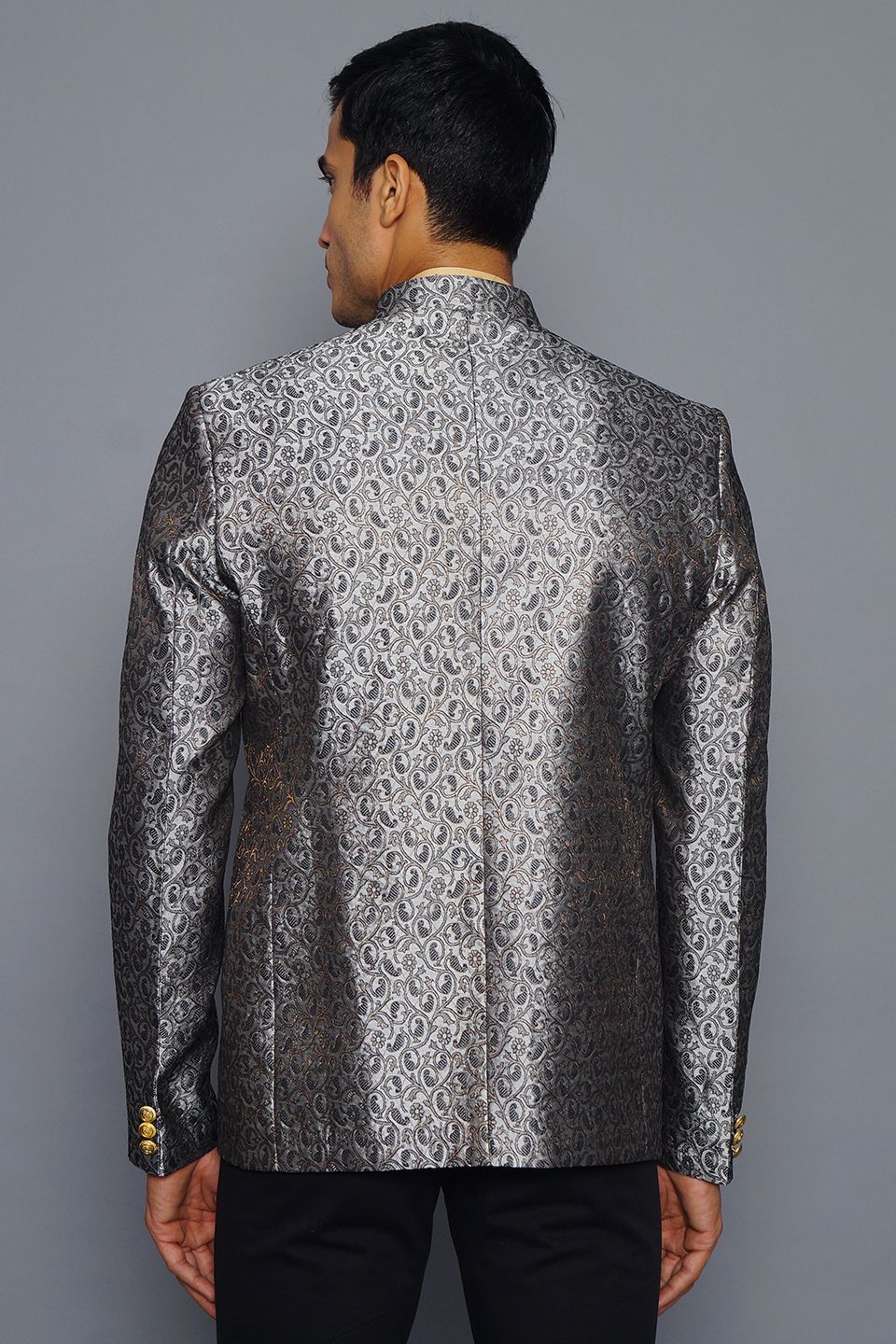 Wintage Men's Banarsi Rayon Cotton Casual and Festive Indian Jodhpuri Grandad Bandhgala Blazer : Grey