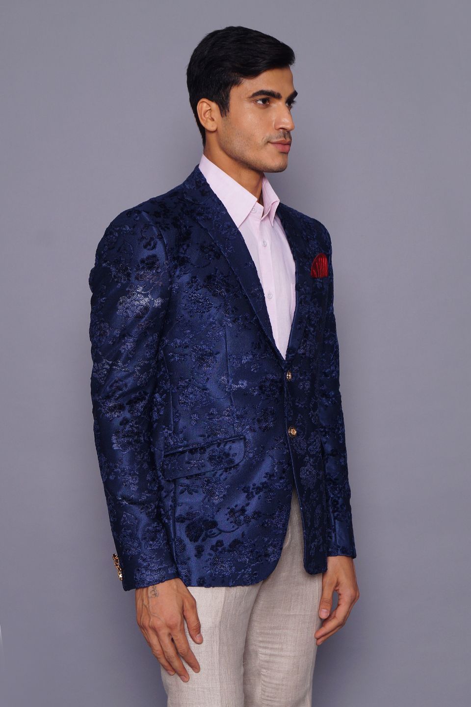 Wintage Men s Embroidered Velvet Coat Blazer Jacket Blue
