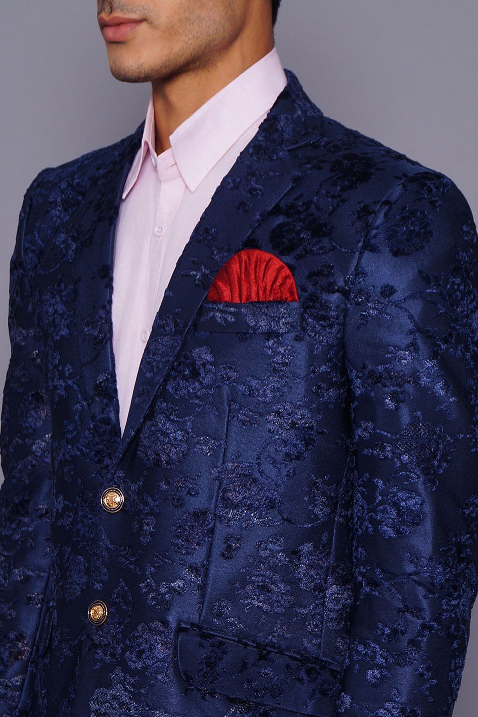 Wintage Men s Embroidered Velvet Coat Blazer Jacket Blue