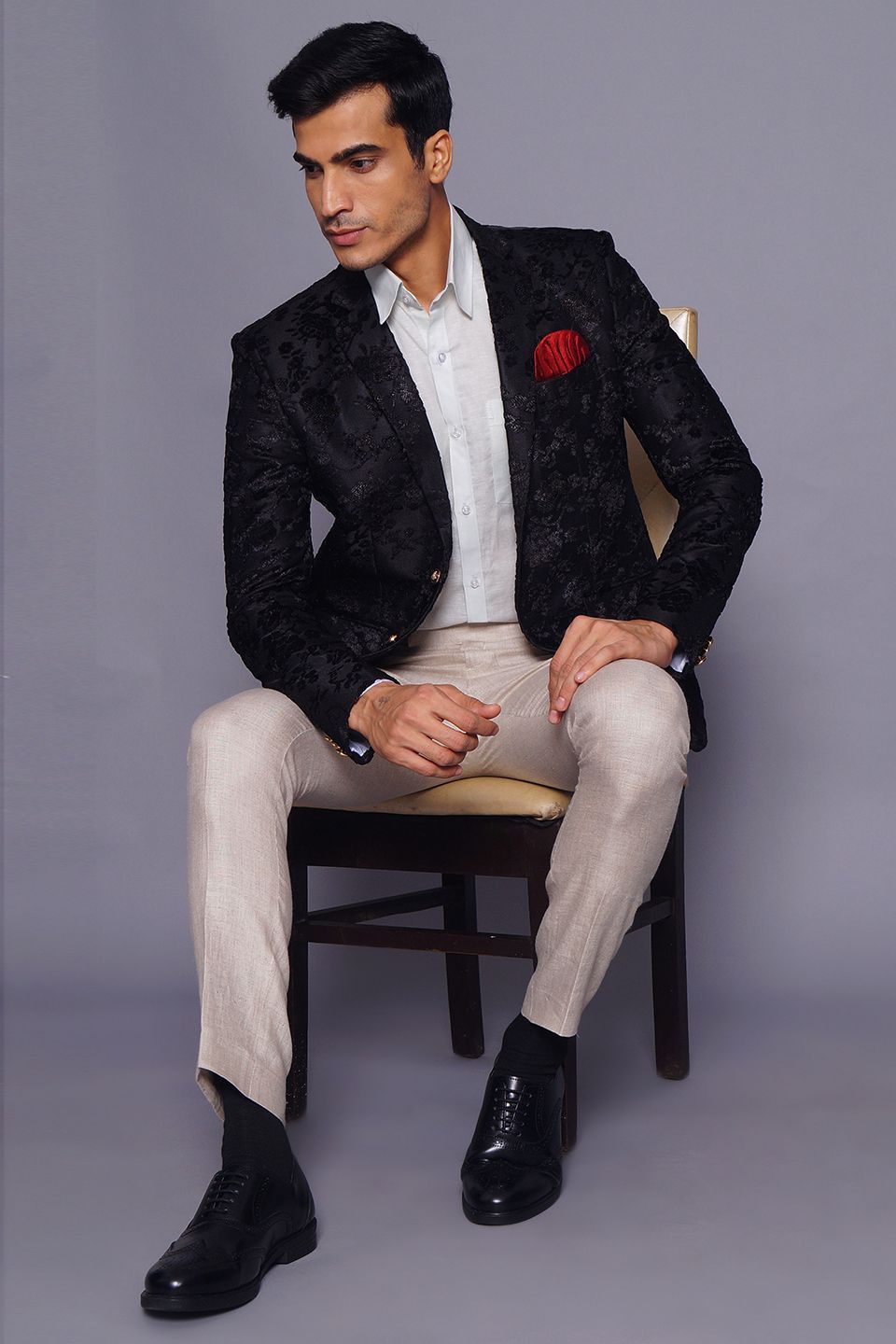 Wintage Men s Embroidered Velvet Coat Blazer Jacket Black
