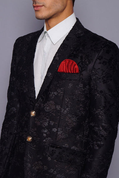 Wintage Men's Embroidered Velvet  Coat Blazer Jacket: Black