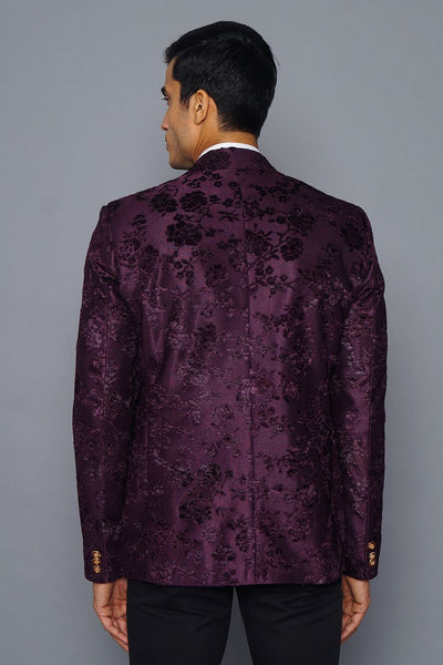 Wintage Men's Embroidered Velvet  Coat Blazer Jacket: Purple