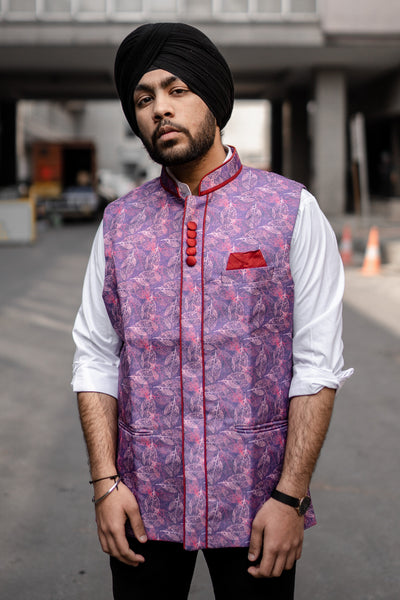 Rayon Fabric Purple Modi Nehru Jacket