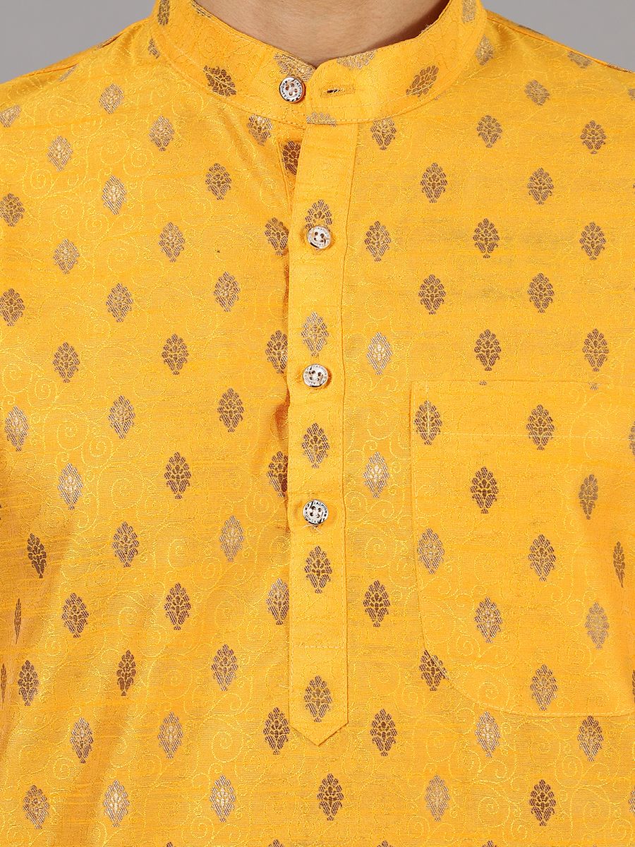 Banarasi Art Silk Cotton Yellow Kurta Pajama