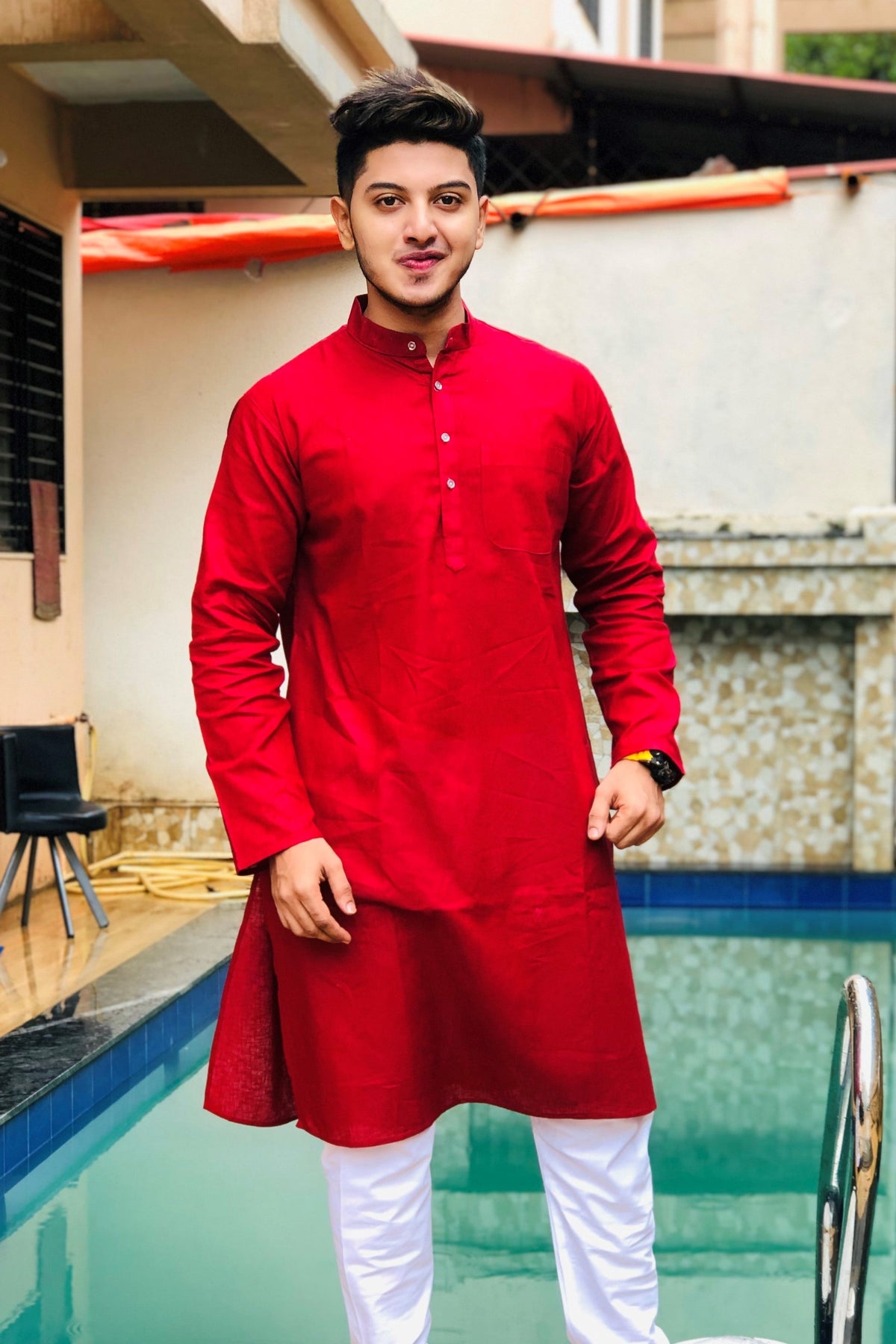 Wintage Men's Cotton Silk Festive and Casual Red Kurta Churidar Pajama ...