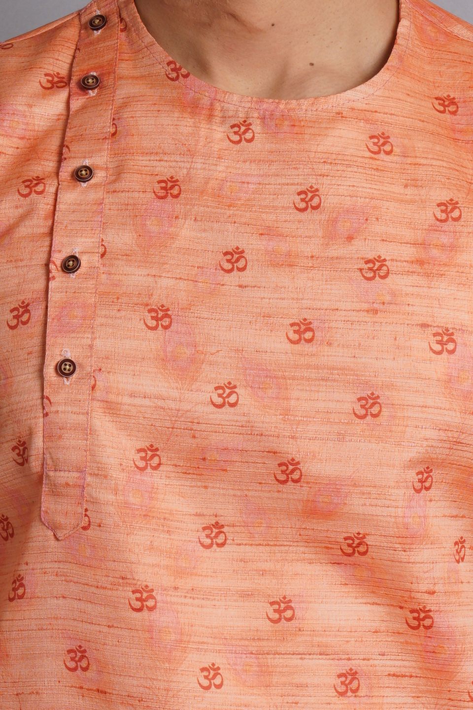 Cotton Silk Orange Printed Kurta Pajama