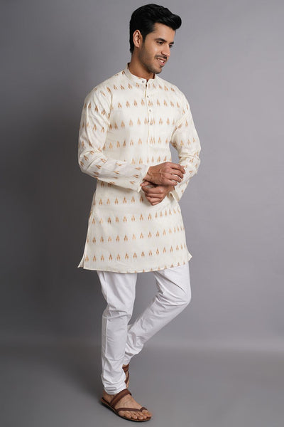 Cotton White Printed Kurta Pajama