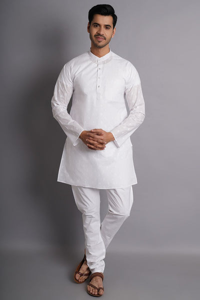 Cotton White Printed Kurta Pajama