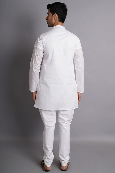 Cotton White Printed Kurta Pajama