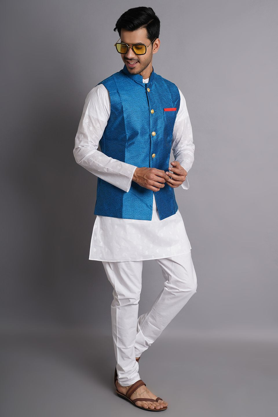 Cotton White Printed Kurta Pajama