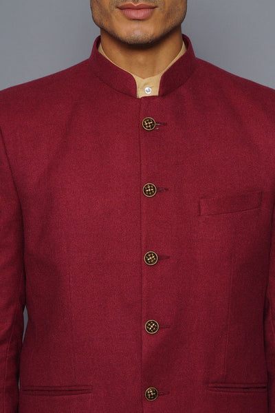 Wintage Men's Wool Casual and Festive Bandhgala Blazer : Red