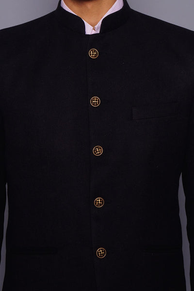 Wintage Men's Wool Casual and Festive Bandhgala Blazer : Black