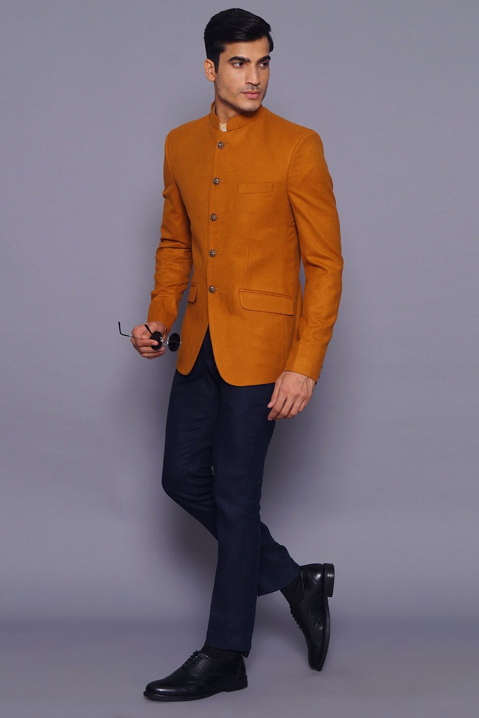 Wintage Men's Wool Casual and Festive Bandhgala Blazer : Orange