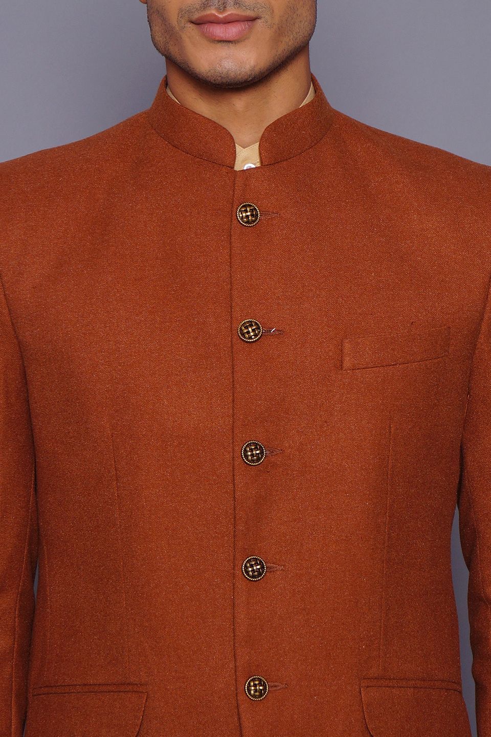 Wintage Men's Wool Casual and Festive Bandhgala Blazer : Brick