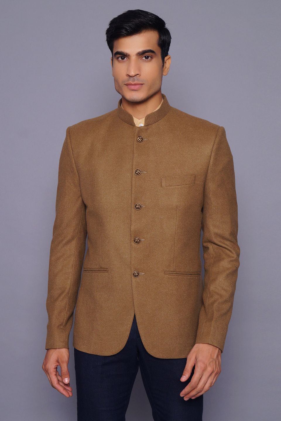 Wintage Men's Wool Casual and Festive Bandhgala Blazer : Brown