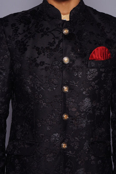 Wintage Men's Embroidered Velvet Party/Festive Indian Jodhpuri Grandad Bandhgala Blazer : Black