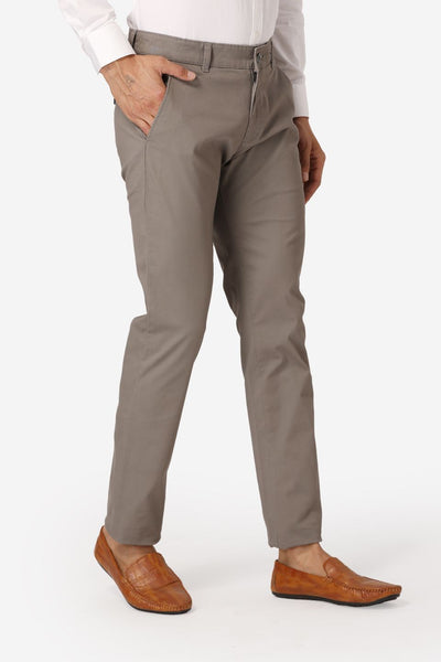 Wintage Men's Grey Regular Fit Chinos 100% Cotton Twill Stretch Trousers
