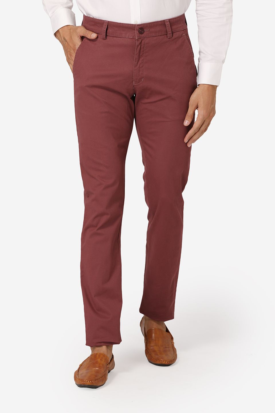 Wintage Men's Maroon Regular Fit Chinos 100% Cotton Twill Stretch Trousers