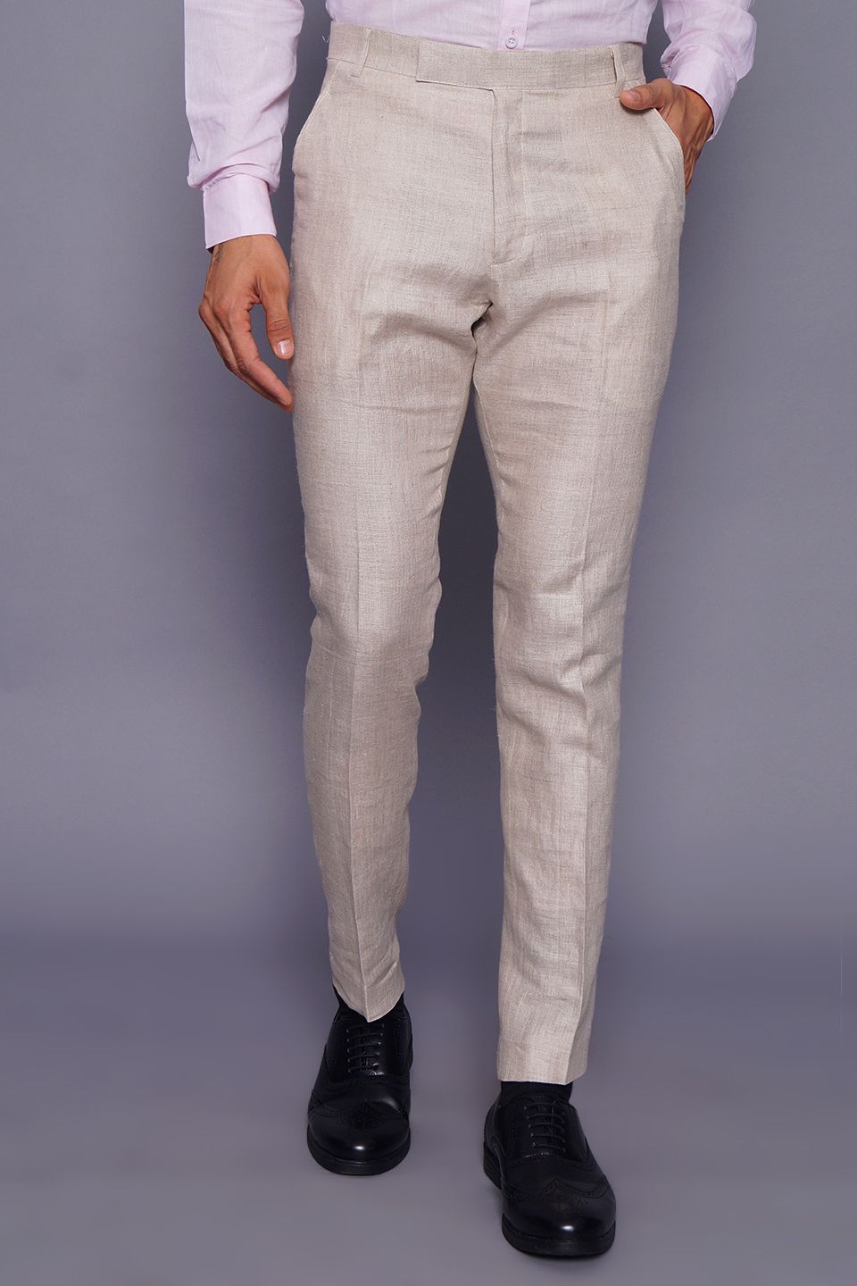 Wintage Men's Cream Regular Fit Pant 100% Linen 
