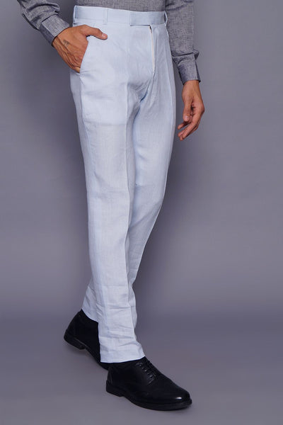 Wintage Men's Sky Blue Regular Fit Pant 100% Linen 