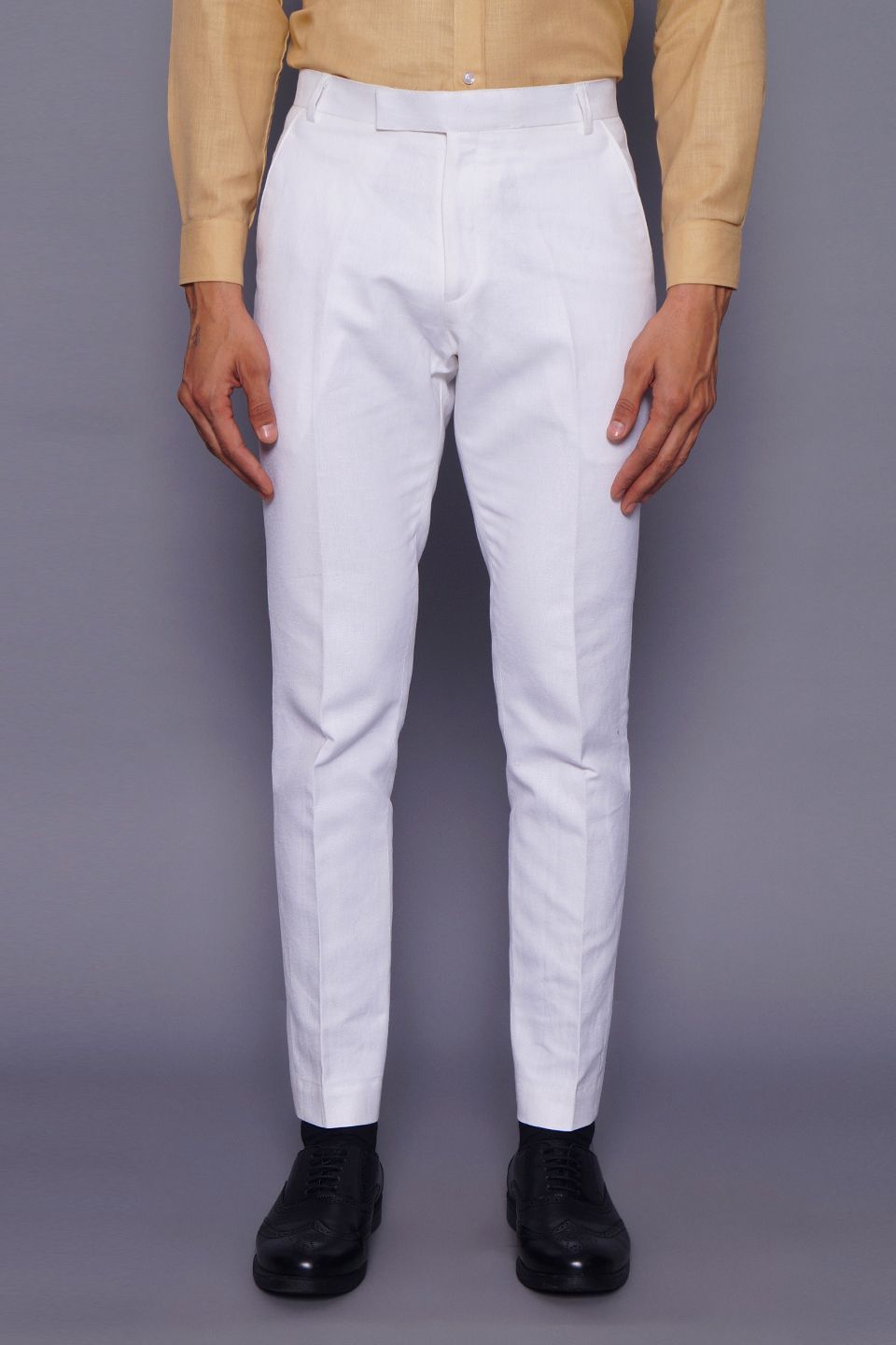 Wintage Men's Sky White Regular Fit Pant 100% Linen 