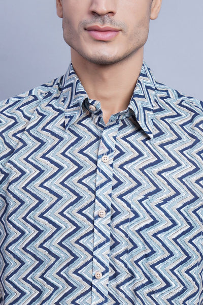 Wintage Men's Jaipur Cotton Tropical Hawaiian Batik Casual Shirt: blue