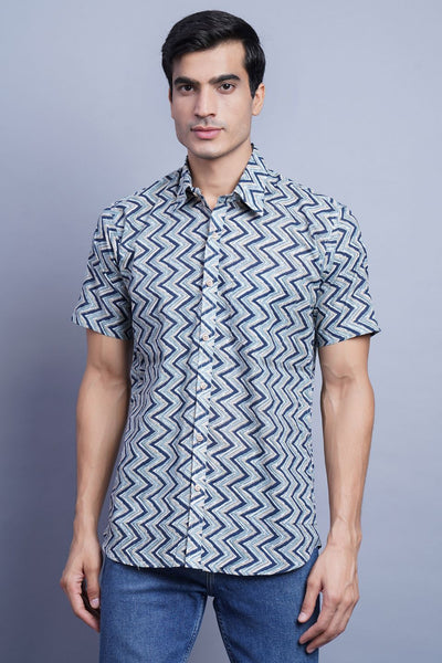 Wintage Men's Jaipur Cotton Tropical Hawaiian Batik Casual Shirt: blue