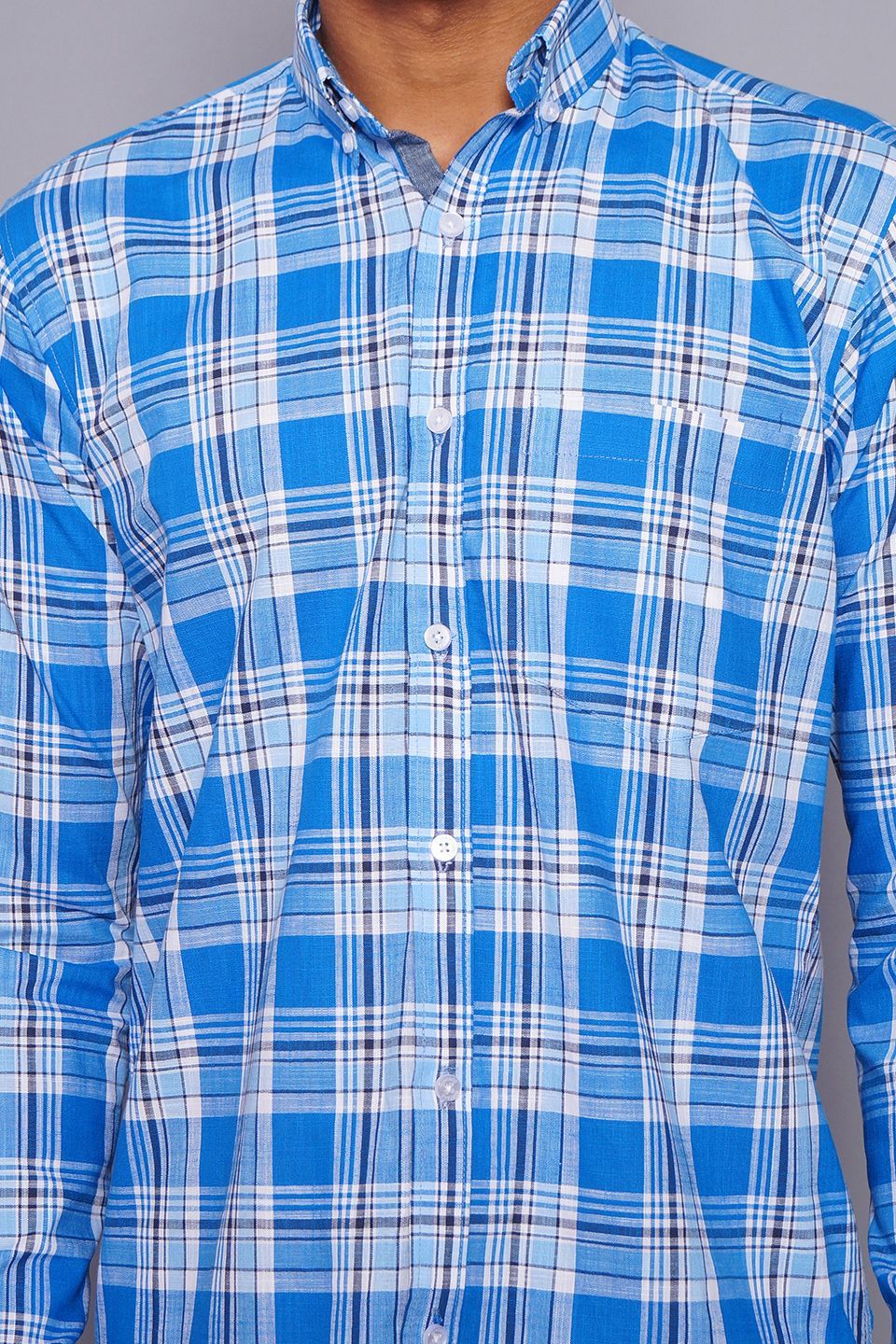 100% Premium Cotton Blue Check Shirt
